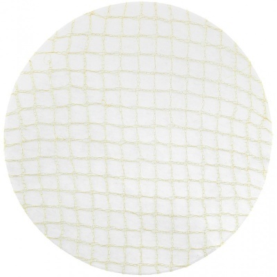 Guardanapo redondo branco com padrão dourado de grelha