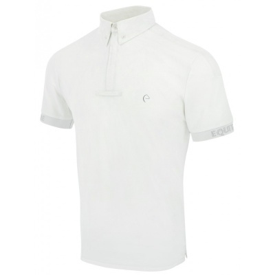 Polo branco para homem com gola subida e logo EQUIILINE na manga