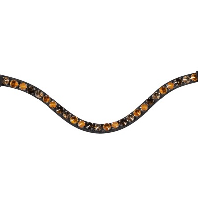 Tira curva em couro preto com pedras cor âmbar embutidas