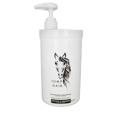 Frasco de shampoo branco com tampa doseadora e ilustração de cavalo