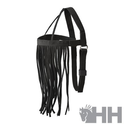 Mascarilha preta para cavalo com franjas longas e tiras ajustáveis