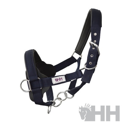 Cabresto azul escuro com reforços negros e anéis metálicos