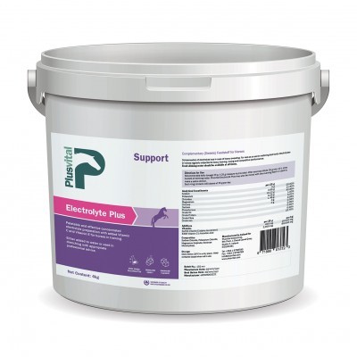 Contentor plástico branco com etiqueta branca e roxa, produto Plustival Support Electrolyte Plus