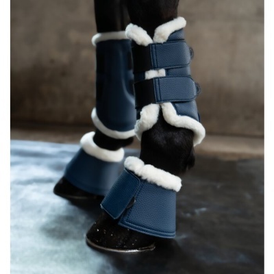 Proteções para patas de cavalo azul escuro com pelo branco