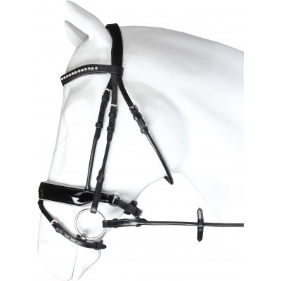 Bridão de cavalo em couro preto com strass na testa