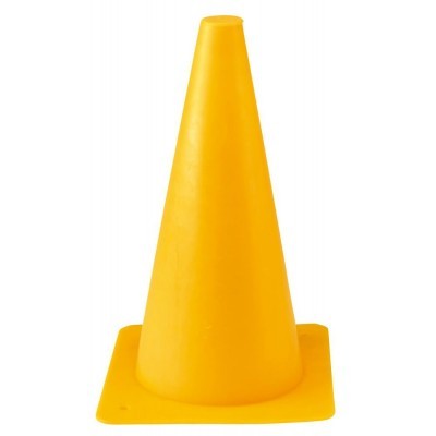Cone de trânsito amarelo de plástico com base quadrada
