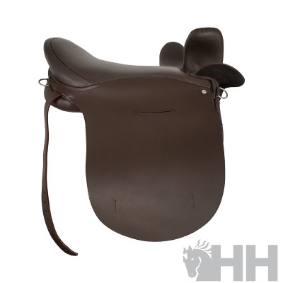 Sela equitação couro marrom escuro com alças e costura