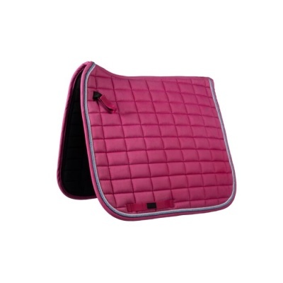 Sela para cavalo rosa acolchoada com padrão quadriculado e bordas cinza