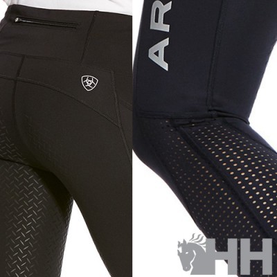 Leggings pretas com textura antiderrapante e malha respirável com logos