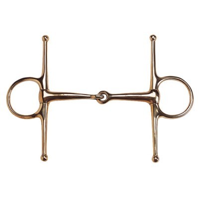Freio metálico dourado para cavalo com argolas e hastes verticais