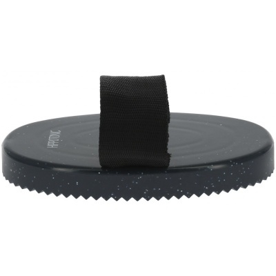 Escova de cavalo oval preta com tiras pretas de tecido