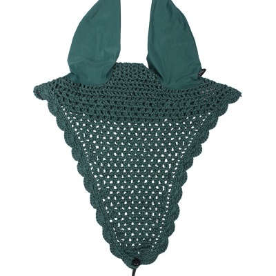 Peça artesanal para cavalo verde escuro com croché e orelhas em tecido