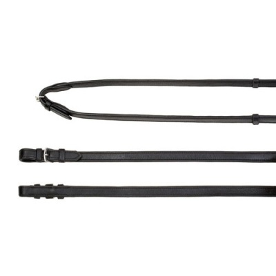 Correia preta de couro com fivelas metálicas prateadas em fundo branco