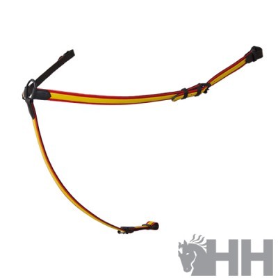 Peitoral para cavalo em nylon vermelho, amarelo e preto com fivelas ajustáveis