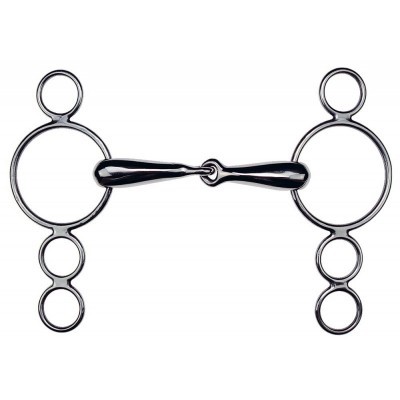 Freio de cavalo metal cromado com anéis e peça articulada