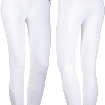 Calças de equitação brancas com reforços e botões metálicos