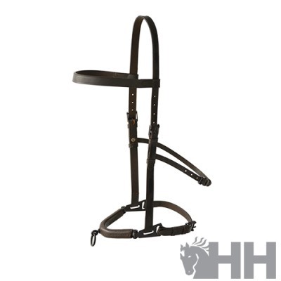 Cabresto em couro preto para cavalo com detalhes em metal e tecido acolchoado