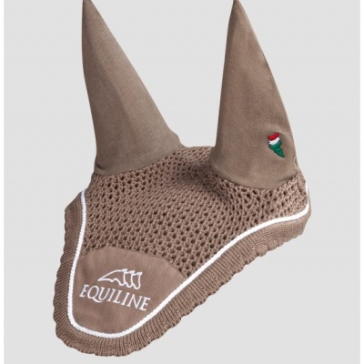 Touca para cavalo castanha com orelhas e bordado branco EQUILINE