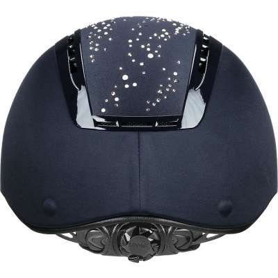Capacete de equitação azul escuro com pedras brilhantes e detalhes pretos