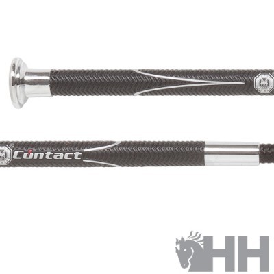 Vara preta texturizada com extremidades metálicas e texto Contact
