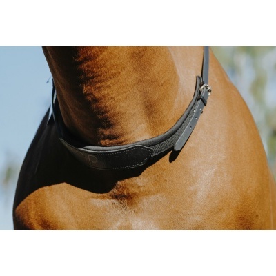 Colarino de couro preto ajustável no pescoço de cavalo castanho claro