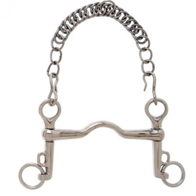 Ferro de bocado para cavalo em metal prateado com corrente e argolas