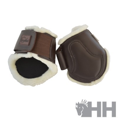Botas castanhas para cavalo com forro branco e fecho de velcro