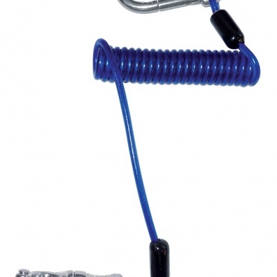 Cabo espiral azul com mola e clipe metálicos