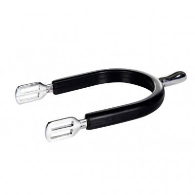 Espora de metal com borracha preta sobre fundo branco