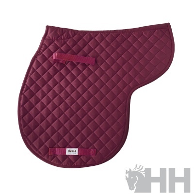 Alforge acolchoado bordô para sela de cavalo com etiqueta HH hispano hípica.
