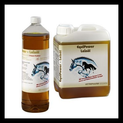Recipientes com suplemento equino EquiPower Leinöl