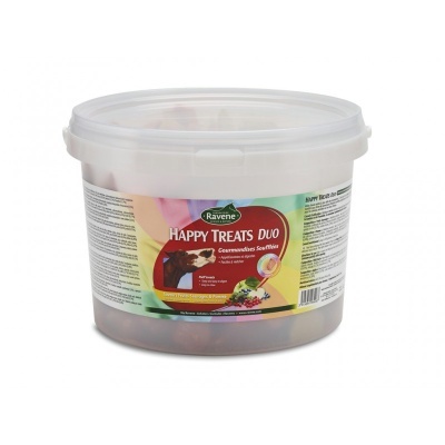 Embalagem plástica translúcida com snacks para cavalos e rótulo colorido Ravene