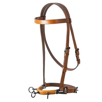 Cabeçada para cavalo em couro castanho claro com metais escuros