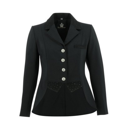 Blazer preto feminino com botões e detalhes brilhantes