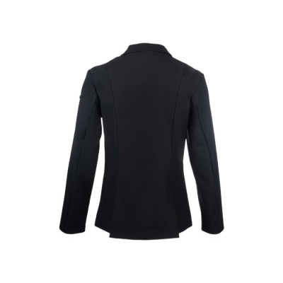 Casaco feminino preto visto de costas