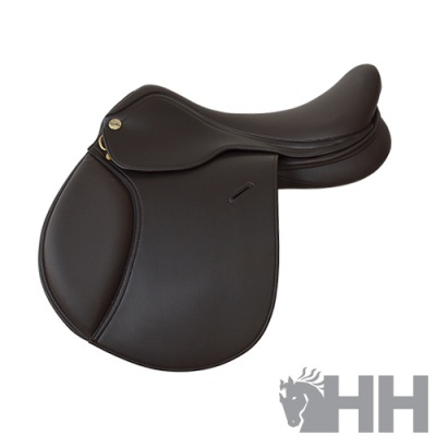 Sela de equitação em couro castanho escuro com logo HH