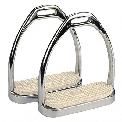 Par de estribos metálicos com plataforma antiderrapante bege