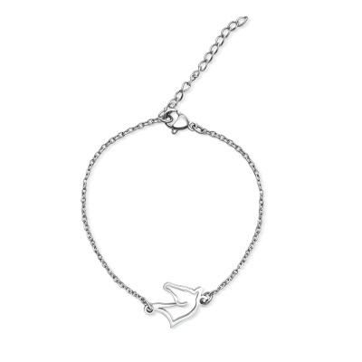 Pulseira prateada com pendente em forma de pássaro