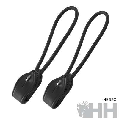 Par de alças negras em material sintético com botão metálico