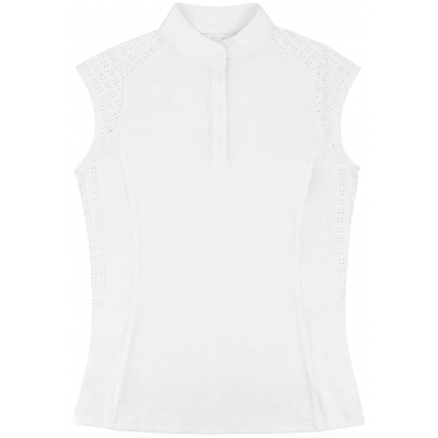 T-shirt branca sem mangas com gola subida e detalhes perfurados