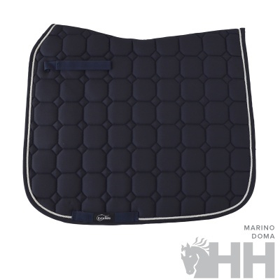 Tapete de sela azul-marinho acolchoado com padrão hexagonal e detalhes brancos