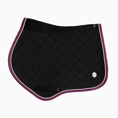 TAPIS de sela preto acolchoado com bordas roxas e listas brancas