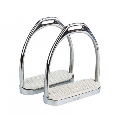 Par de estribos de cavalo metálicos com base antiderrapante branca