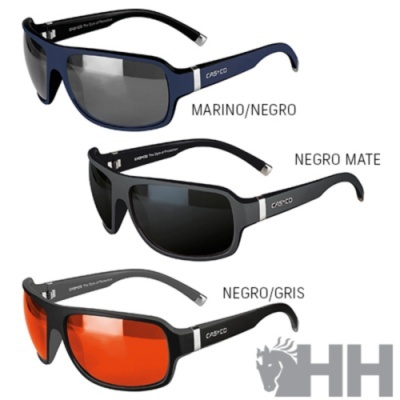 Três óculos de sol Casco em diferentes combinações de cores, com lentes coloridas variadas