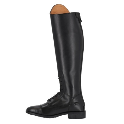 Bota alta preta de couro com cadarço frontal