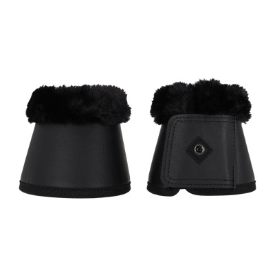 Protetores de cascos para cavalo pretos com pelo sintético na borda e fecho em velcro