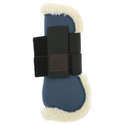 Protetor azul para cavalo com forro branco sintético e tiras pretas