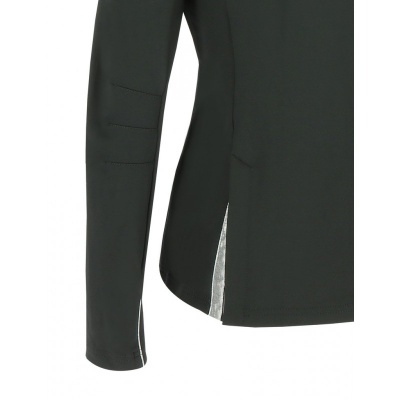 manga e lateral de casaco preto com detalhe branco