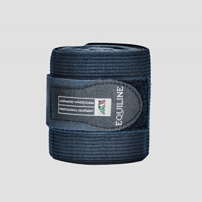 Bandagem elástica azul escura com fecho de velcro e etiqueta EQUILINE