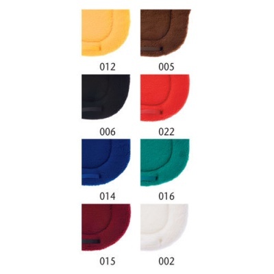 Amostras de tecido colorido com etiquetas pretas.